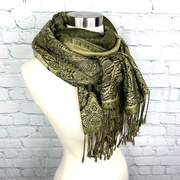 Green SOLD🚫NWOT 2-|•PASHMINA•| 1 GREEN + 1 RED/GOLD 70% Pashmina + 30 % Silk - Picture 7 of 16